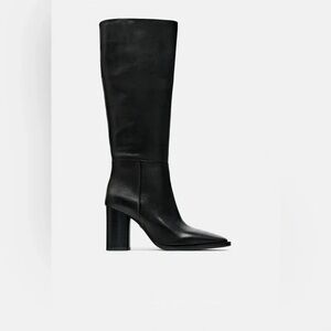Zara block heel knee Knee-High leather Boots